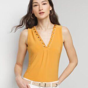 WHBM Matte Jersey Lace Notch Neck Tank, Size M, Liquid Gold - NWT!!